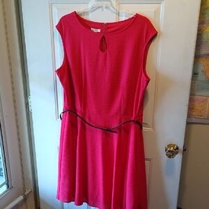 London Style Sleeveless Red Dress  Brown Belt Gold Tone Metal, Women's 22W